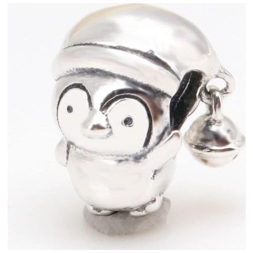 DoDoFly Authentic 925 Silver Christmas Penguin Bells Beads Fit Original charms Bracelet Necklace Pendant