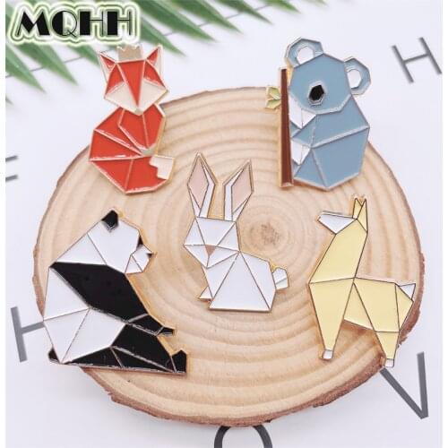 Cartoon Cute Geometric Animal Enamel Pins Panda Sloth Dog Rabbit Fox Crown Alloy Brooch Badge Sweet Woman Jewelry Gift For Kid