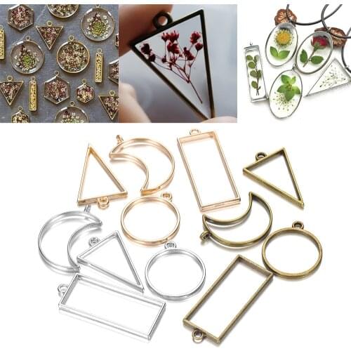 11pcs/lot Metal Geometric Hollow Frame Bezel Border Molds UV Epoxy Resin Molds For DIY Jewelry Making Findings Round Pendants