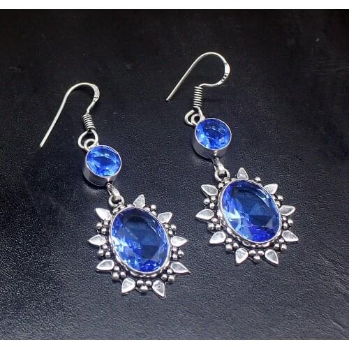 Gemstonefactory Big Promotion Unique 925 Silver Ocean Blue Topaz Amazing Women Ladies Gifts Dangle Drop Earrings 20212313