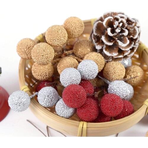 20pcs Artificial Flower Stamen Beads 2cm Heads Red Gold Silver Berry Bead For Wedding Christmas Decoration DIY Wreath Garland