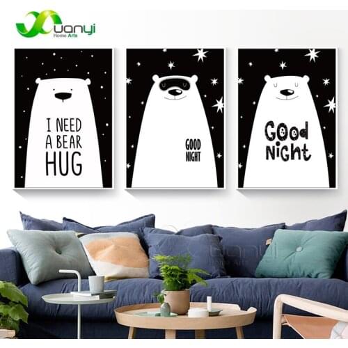 1 Pcs Nordic Animal Posters Black And White Oil Painting Home Decoraction Modern Nordic Canvas Quotes For Kids Room Unframed