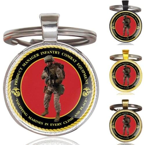 Classic Handmade Marines Soldiers Glass Dome Metal Key Chain Unique Men Women Key Ring Jewelry Gifts Keychain