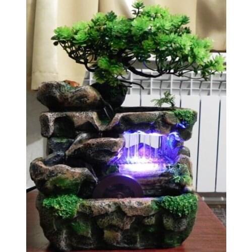 Indoor Desktop Feng Shui Rockery Fountain Decor Living Room Flowing Water Waterfall Ornament with 7-Color LED Light Change