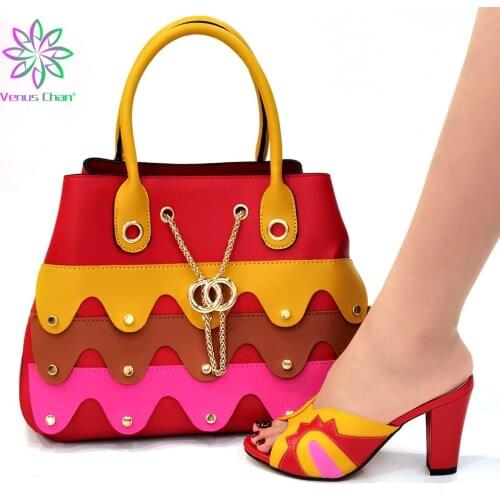Nigerian Shoes With Matching Bags Set African Womens Party Shoes and Bag Sets Red Color Women High Slippers And Handbag
