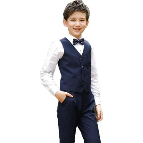 4pcs Boys Dress Vest Clothing Sets Children Vest Shirts Trousers Bowtie Outfits Flower Boys Host Show Piano Party Costume