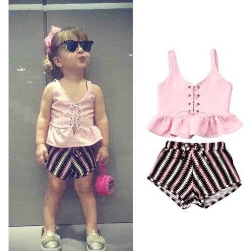 Baby Girls Summer Clothes 2021 New Fashion Kids Sleeveless V neck Vest And Striped Pants 2Pcs Clothes Suits Children Clothing