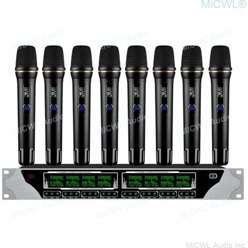 MiCWL Top Quality Stage Performance Karaoke 8 Handheld Wireless Microphone 400 Channel 8 Gooseneck 4 Silver Microfone System