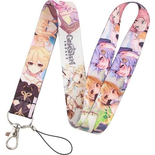 Fashion Genshin Impact Lanyards Keychain Cute Anime Figures Print Ribbon Hang Rope Keyring Decoration Cosplay Jewelry Fans Gift
