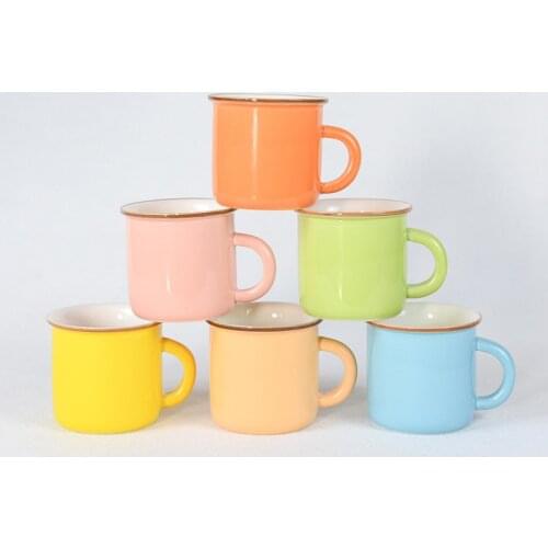 Cartoon Ceramic Cup Student Milk Coffee Cup Retro Imitation Enamel Cup Office Home with a Water Cup