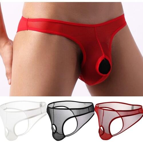 Man Briefs Breathable Comfy Bikini Ultra-thin Bulge Pouch Open Crotch Underwear Mens Ice Silk Underwear Mens Briefs Low Waist