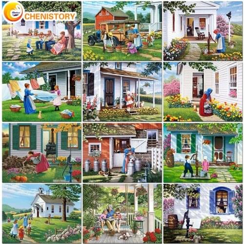 CHENISTORY Frame DIY Painting By Numbers Family Courtyard Drawing On Canvas Adult Child Kit HandPainted Gift Home Decor Wall Art