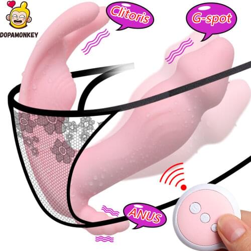 DopaMonkey Wearable dildo G Spot Clitoris Stimulator Wireless Remote Control Butterfly Vibrator Panties Strap on Dildo Vibrator