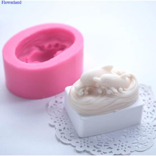 Three-dimensional Two Small Dolphins Handmade Soap Silicone Mold DIY Soap Stome Mold Soap Making Set Bath Bomb Mold Cake Decor