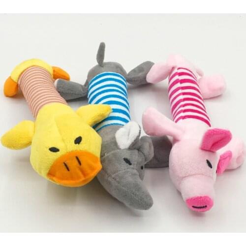 2019 New Pet Dog Cat Funny Fleece Durability Plush Dog Toys Squeak Chew Sound Toy Fit for All Pets Elephant Duck Pig Plush Toys