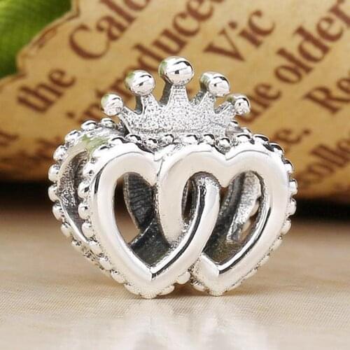 Original Openwork Entwined Love Heart Royal Crown Beads Fit 925 Sterling Silver Bead Charm Bracelet Bangle DIY Jewelry