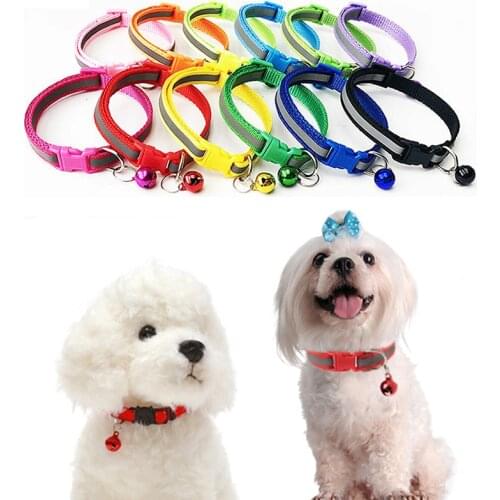 Pet Collar Reflective Pet Bell Collar Adjustable Size Suitable for Cats and Small Dogs Pet Supplies Basic Collars 12 Colors