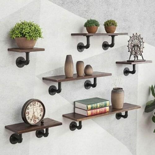 2pc Industrial Wall Mounted Iron Pipe Shelf Bracket Floating Holder Storage Rack Shelf Bracket