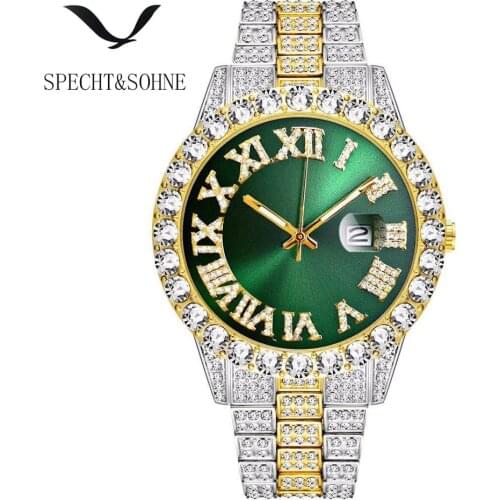 Dropshipping 2020 Best Selling Products Mens Watches Luxury Brand SPECHT&SOHNE Green Iced Out Watch Men Japan Quartz Wristwatch