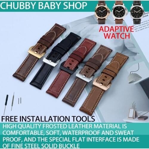 Top quality Retro 22mm 24mm 26mm Italian cow shiny oil Leather Watchband Handmade Mens Watch band For Panerai strap free tools