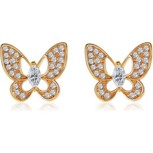 SELEXIA Exquisite Fairy Butterfly Earrings Mini Full Diamond Hollow Butterfly Ear Stud Female Ins Style Simple and All-match
