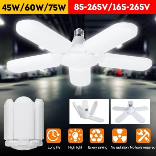 Led Bulb E27 75W 4800LM Led Lamp Ceiling Fan Led Light AC 85-265V Foldable Fan Blade LED Garage Light For Home Garage Lighting