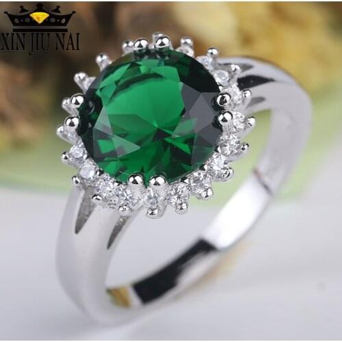 Unique fashion jewelry Pleasant princess Green Cubic Zirconia White CZ 925 anillos Silver Ring For Women non-fading jade ring