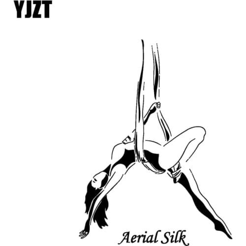 YJZT 10.8*14.6CM Sexy Girl Aerial Silk Car Vinyl Decal Black/Silver Car Sticker Popular Fashion Style C20-0834