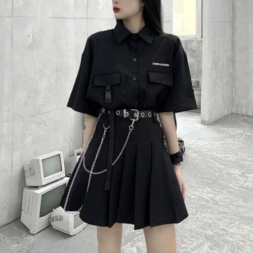 Skirts For Women Dark Wind Gothic Clothes Punk Belt Chain High Waist Jk Mini Pleated Skirt Y2k Met Cute Harajuku Korean Version