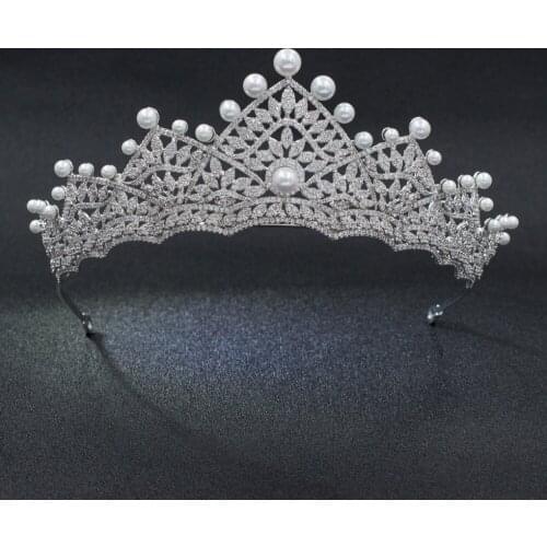 High Quality Classic CZ Cubic Zirconia Wedding Bridal Silver Tone Tiara Crown Diadem Women Hair Jewelry Accessories S00016