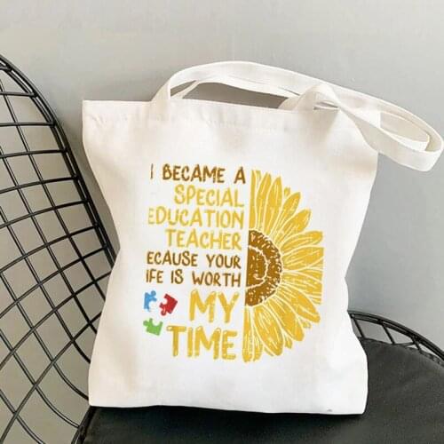 Supplier Education Teacher Sunflower Printed Tote Bag women Harajuku handbag girl Shoulder shopping bag Lady gift Canvas Bag