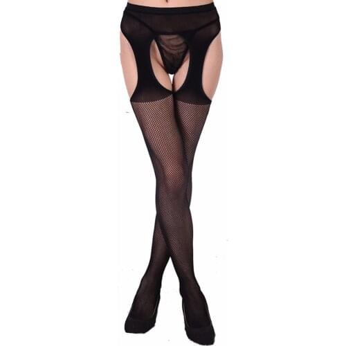 Women suspender fishnet tights sexy pantyhose garter mesh strumpfhose open crotch collant fantaisie ouvert pantimedias