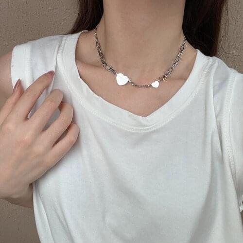 Hip Hop Retro Love Splicing Necklaces for Women 2021 New Temperament Sweater Clavicle Chain Necklace Jewelry Accessories Gift