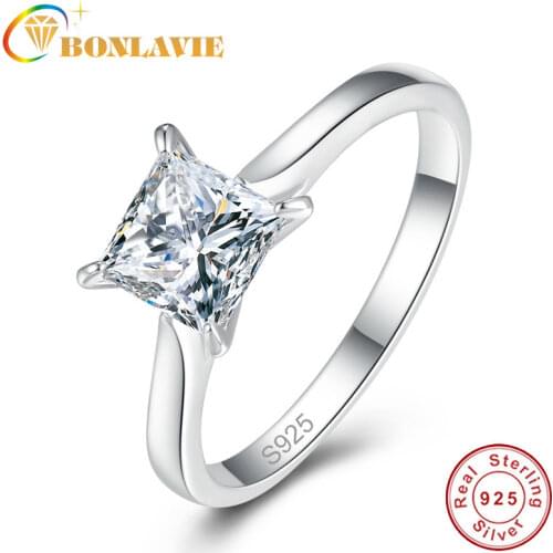 Sterling Silver S925 Womens Fine Jewelry Simple 6*6mm Square White Zircon Rings Wedding Engagement Valentines Day Gift