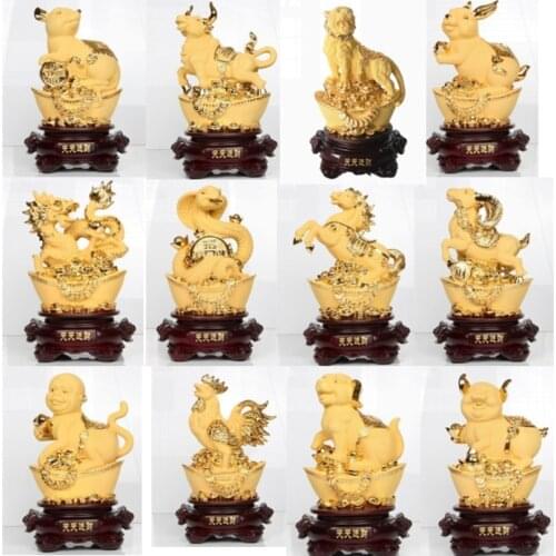 Chinese Style Golden Zodiac Resin Birthday Present Home Decor Living Room Decorations Mini Garden Accessories Ornament Crafts