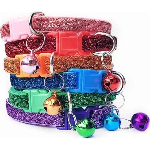 1pc Pet Multicolor Collar, Sequin Patch Design Puppy and Kitten Collar, Inlaid With Shiny Bells Pet Supplies Cat Collar