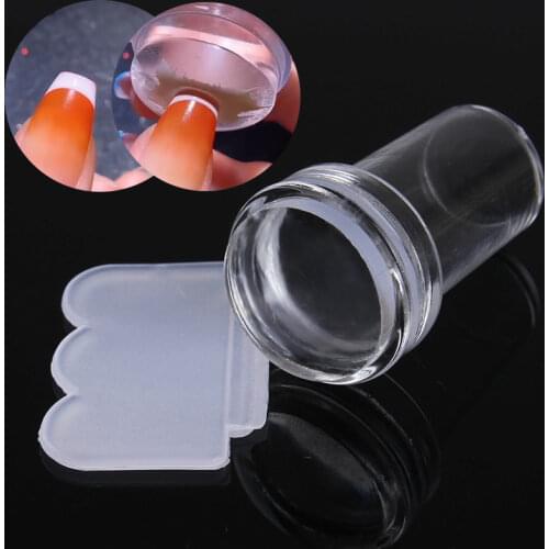 2Pcs Silicone Transparent Jelly Nail Art Stamper With Scraper Set DIY Nail Art Template Transfer Print Stamping Tools