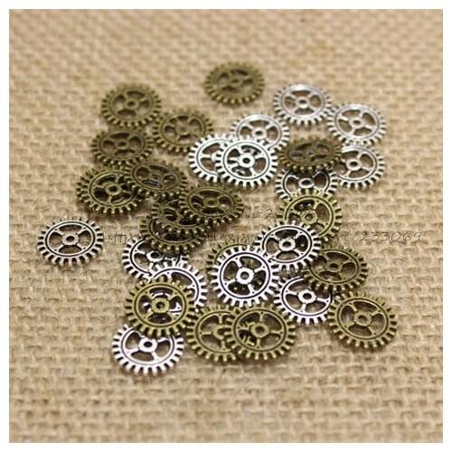 200 pieces/lot) 10mm two color Metal Alloy Small mini Gear Charm Gear Jewelry Pendant T0193