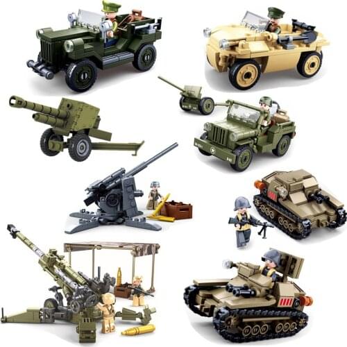 2021 Military Army World War II WW2 Police SWAT City Soldier Normandy Landing Armored Vehicle Weapon Building Blocks Bricks Toys