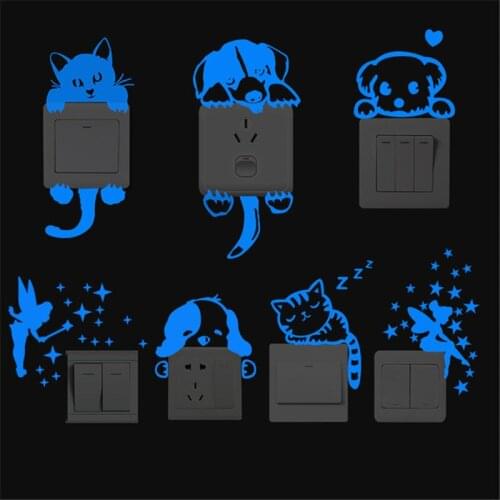 5pcs Blue Animal Fluorescent Sticker Childrens Room Night Glowing Starry Poster Luminous Reminder Universal Switch Wall Sticker