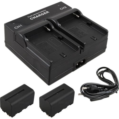 2Pcs 4400mAh NP-F770 NP-F750 NP F770 np f750 NPF770 750 Batteries + FM50 Charger for Sony NP-F550 NP-F770 NP-F750 F960 F970