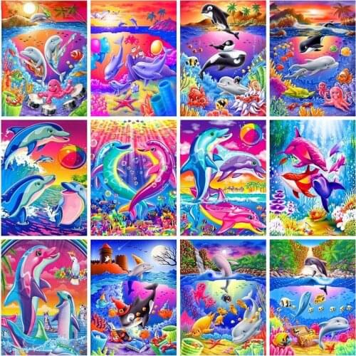Diamond Painting Kits Dolphin Full Round With AB Drill Embroidery Animal Pictures Of Rhinestones Mosaic Kit Home Decoration Gift