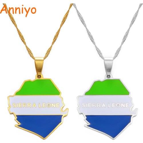 Anniyo Sierra Leone Map With Flag Pendant Necklaces for Women Jewelry Gold Color Sierra Leonean Maps #176221