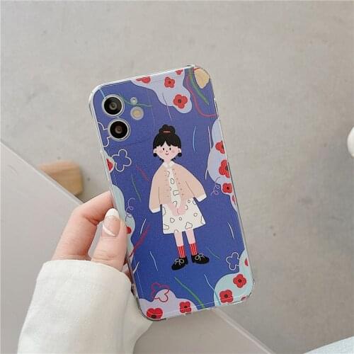 Retro kawaii sweet coat girls Flowers Japanese Phone Case For iPhone 11 12 Pro Max Xs Max XR Xs 7 8 Plus X 7Plus case Cute Cover