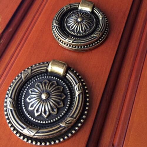 Diameter 48mm 38mm retro style drop ring antique brass drawer shoe cabinet knob pull classical bronze kitchen cabinet handle