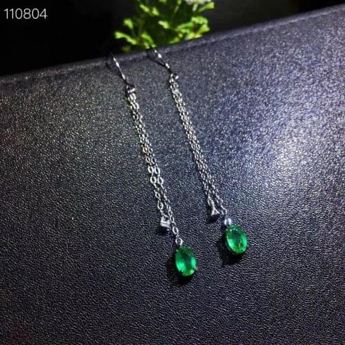 Elegant Birthday Gift New Trendy Natural And Real 925 Sterling Silver Emerald Earring For the Party