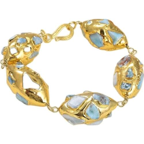 GG Jewelry Natural Blue Larimar Gold Plated Olive shape Bracelet