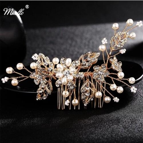 Miallo Flower Crystal Hair Combs Pearl Jewelry Rhinestones Bridal Tiara Wedding Hair Accessories Hairpins Headwear Headpieces