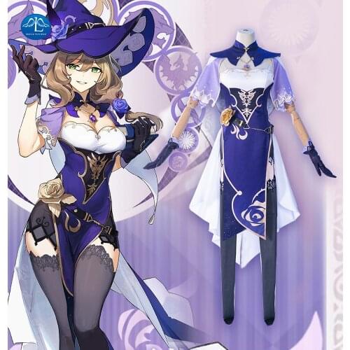 Game Genshin Impact Lisa Witch of Purple Rose Cosplay Costume The Librarian Sexy Dress