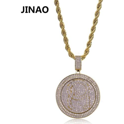 JINAO New Fashion Cubic Zircon Hip Hop Jewelry Pendant Necklace Stainless Steel Chain Iced Out Chain QC Spinner Pendant Men Gift